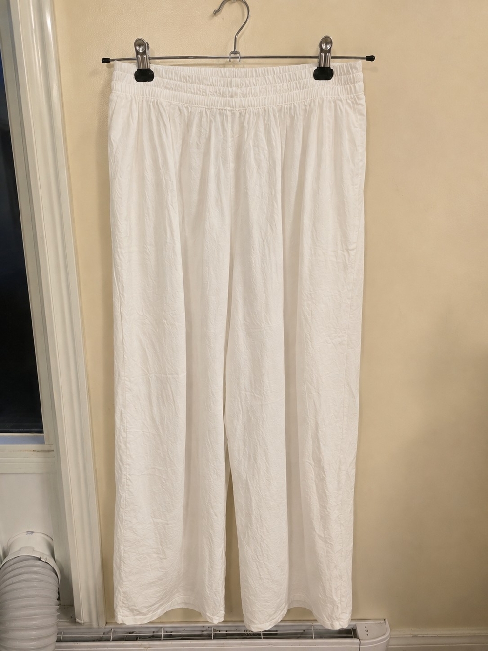 White Wide-Leg Elastic Waist Pants